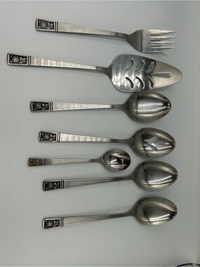 Vintage National Stainless Steel Serving Spoon and Flatware Set Laureen Pattern